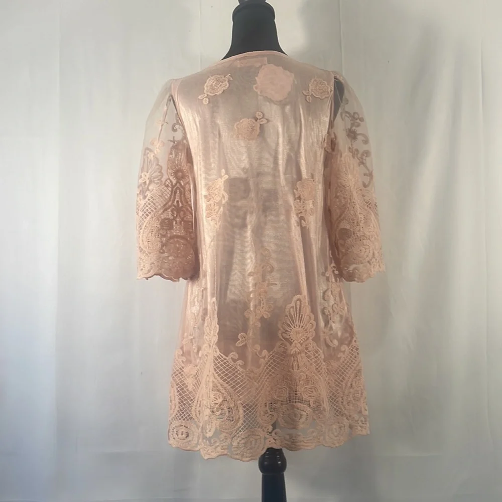 Simply Couture Pink Floral Layered sheer lace Baby doll, Tunic Dress,Size Small - Picture 3 of 11